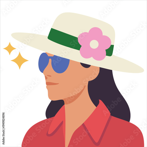 Cartoon woman with hat and sunglasses relaxing at spa vector