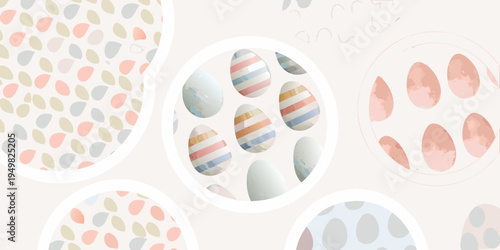 Pastel easter eggs with playful patterns on a light background