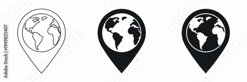 GPS location and global earth icons set in modern vector style isolated for navigation and mapping design