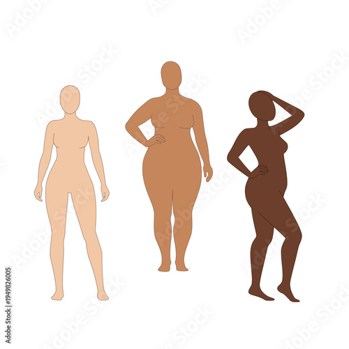 Female body diversity set, different women body types illustration