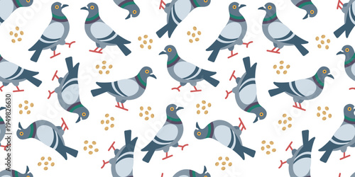 鳩と豆のイラストのシームレスな背景画像。（Seamless background image of pigeon and pea illustration.）
