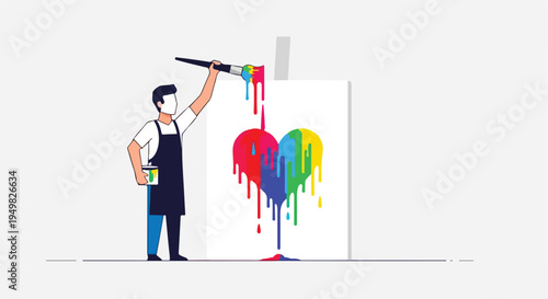 Artist creates a colorful heart on a canvas with dripping paint