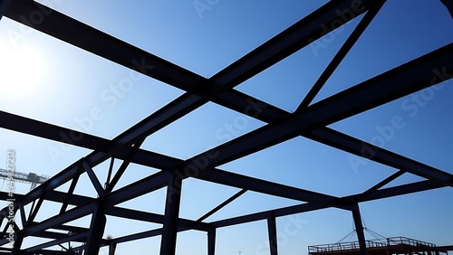 ibeam. Geometric silhouettes of intersecting I-beam structures against a blue sky. safety posters, maintenance manuals, designed for industrial assembly lines and welding operations.