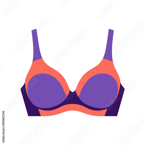 Colorful seamless bra illustration isolated on a white background, featuring vibrant purple and orange hues with modern design elements