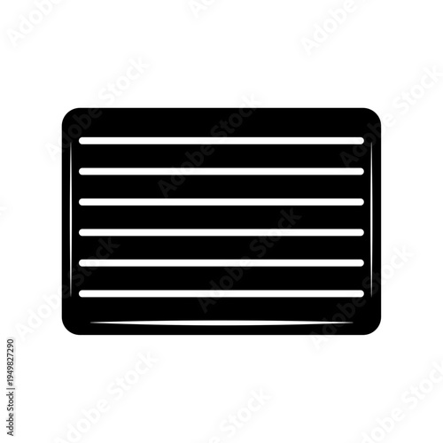 Black rectangular vent panel with horizontal slats isolated on a clean white background