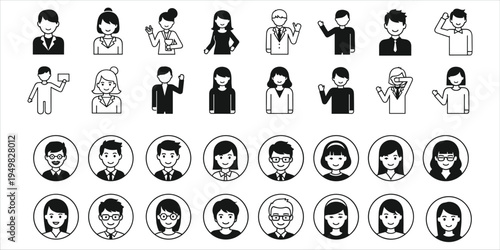 Collection of Diverse Male and Female Avatars and Icons in Different Styles people woman