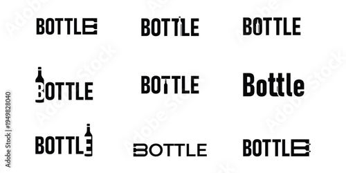 Modern Bottle Wordmark Logo Design Set for Beverage and Drink Brand Identity