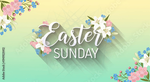Easter sunday celebration with floral decorations on gradient background