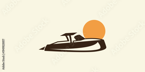 Speedboat with Sun Logo Design for Marine Travel and Adventure Branding