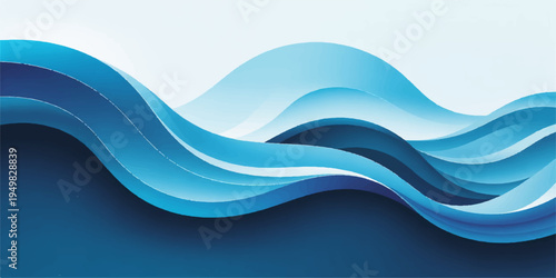 Abstract blue wave background design featuring fluid water curves and motion lines in a professional vector illustration template for a modern business banner or sea themed web backdrop