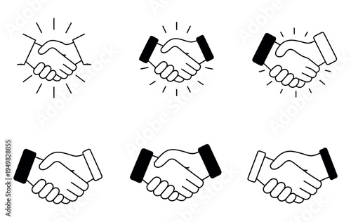 Handshake thin outline icon representing partnership agreement corporate trust contract minimal line vector editable stroke design