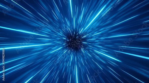 Blue light lines converging in deep space warp speed effect