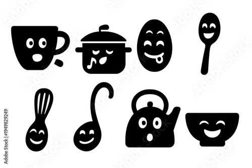 Animated Kitchenware Icons. Talking kitchenware. Filled icon set of Talking kitchenware: speaking cup, singing