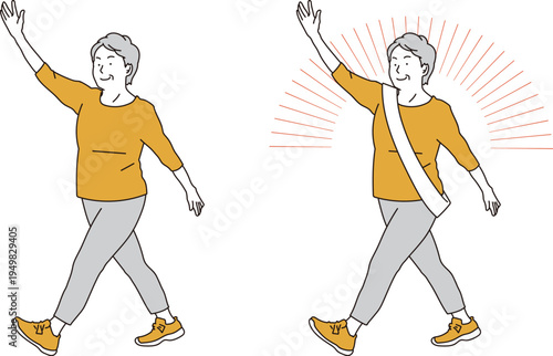 元気に歩くシニア女性のイラスト素材