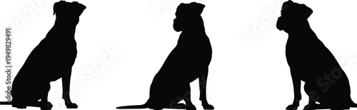 Three Black Silhouettes of a Dog Sitting and Looking Up on White Background vector illustration