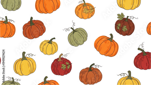 Vibrant pumpkins scattered across a festive table setting outdoors