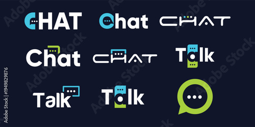 Modern Talk or Chat Wordmark Logo Design Set for Communication and Messaging Branding