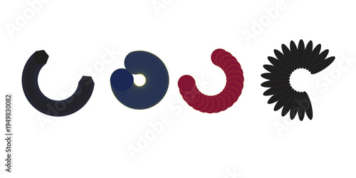 Four distinct colored hooks on a white background