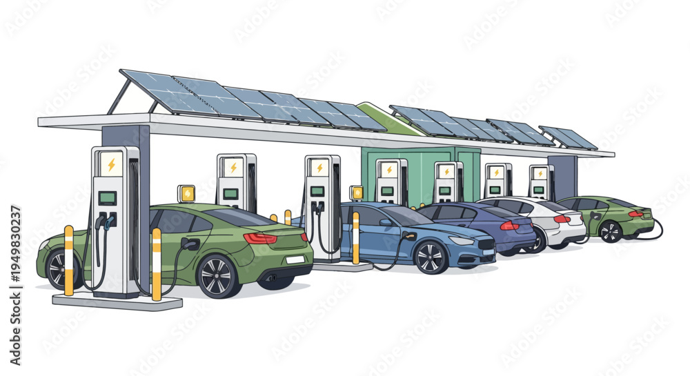 Obraz premium Electric cars at charging station.
