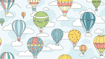 Fotobehang Luchtballon Kleurige luchtballonnen tussen pluizige wolken  © Stock Image Paradise
