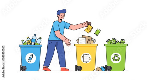 Man sorting recyclable waste materials.