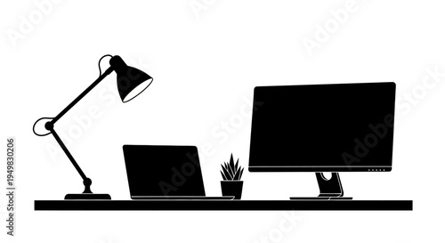 Black desk lamp on a table.