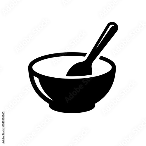 Empty bowl with spoon icon, symbolizing global hunger, poverty, and food insecurity. Minimalist black and white line art vector for humanitarian aid and social awareness campaigns