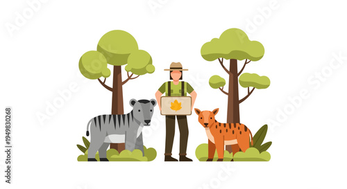 Zookeeper with zebra and tiger.