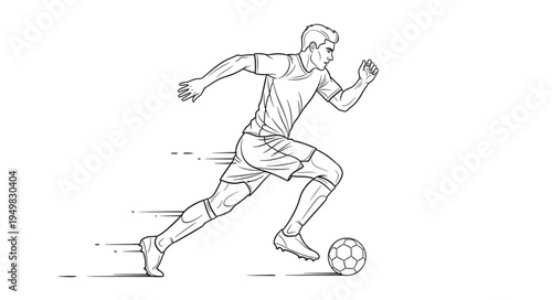 Soccer player running with ball sketch illustration.