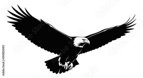 American Bald Eagle in Flight Silhouette.