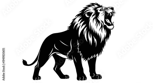 Black Lion Silhouette Roaring Loudly.