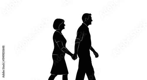 Silhouette of couple walking together.