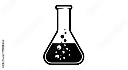 Black liquid in a laboratory flask.