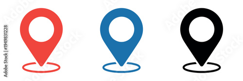 Multicolored map icons collection featuring location labels and markers in flat vector style isolated design