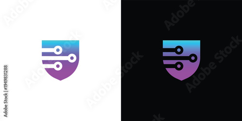 Futuristic Cyber Security Logo for Technology Protection and Digital Network Safety