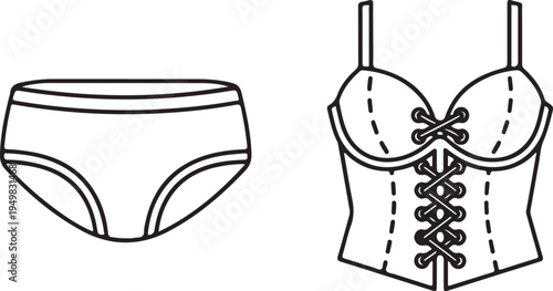 Lingerie Set Vector Silhouette: Corset and Panties with Lace-up Detail Isolated on white background