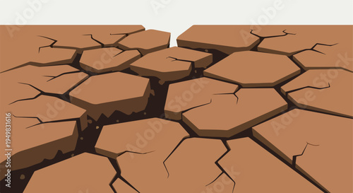 Cracked dry earth with deep fissures revealing shadowed depths below