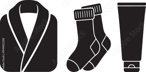 Bathrobe Socks and Lotion Silhouette Isolated on white background