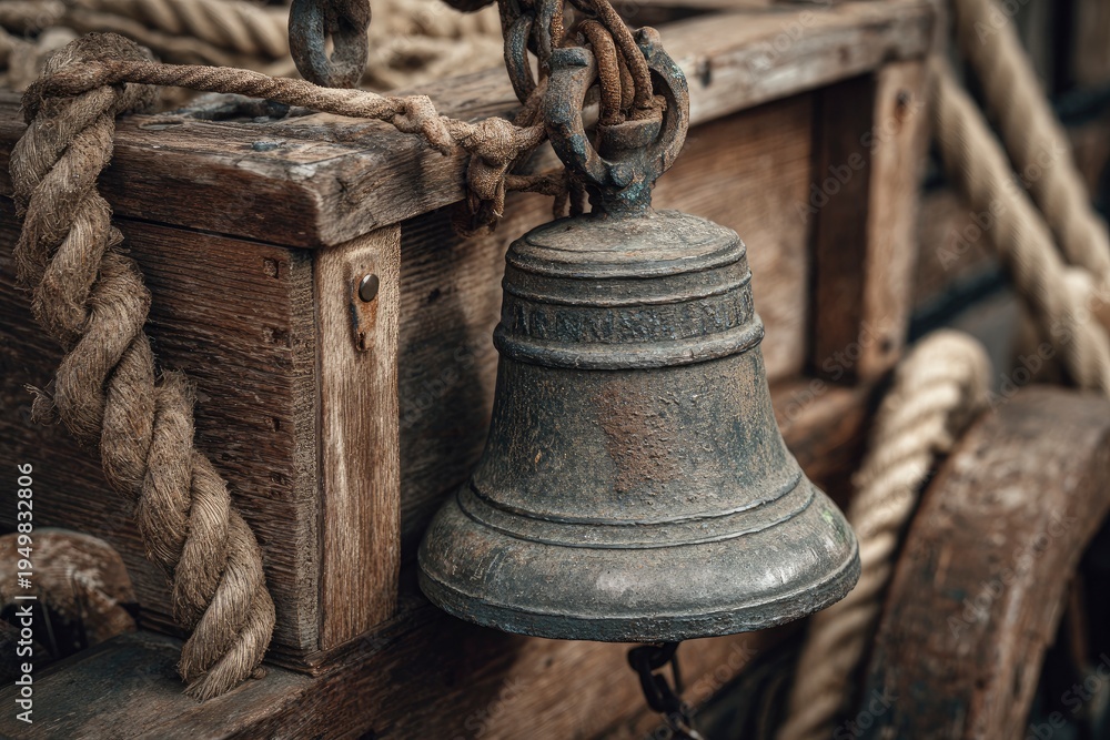 Fototapeta premium Old weathered metal ship bell.