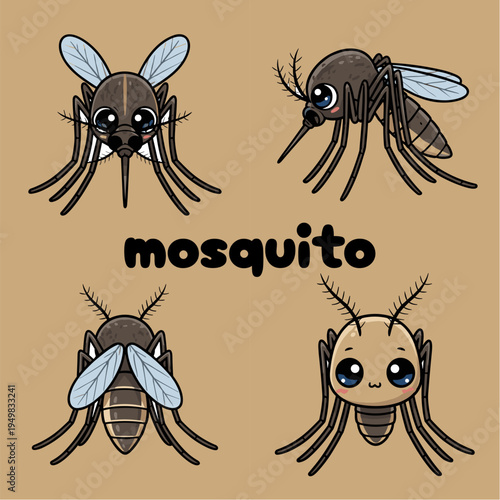 cute mosquito mascot four black images
