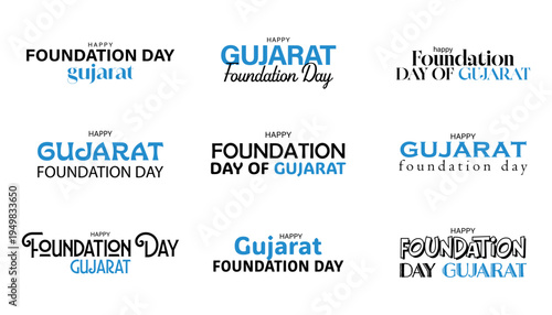 Gujarat foundation day creative typography set. vector illustration design in text style.