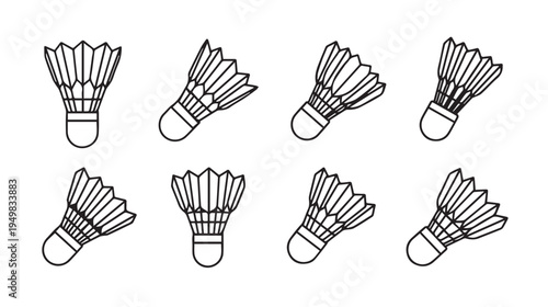 Badminton Shuttlecocks Collection Icon Set Line Art Isolated on White Background
