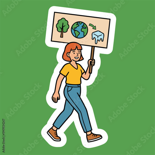 Climate Activism Illustration with Environmental Protester Holding Save Earth Sign