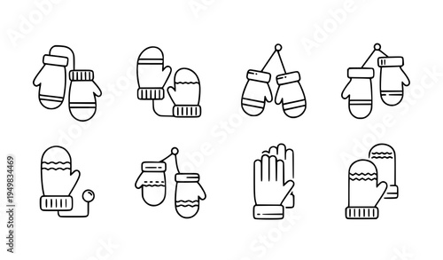 Winter mitten outline icon bundle minimal vector symbols for fashion and retail