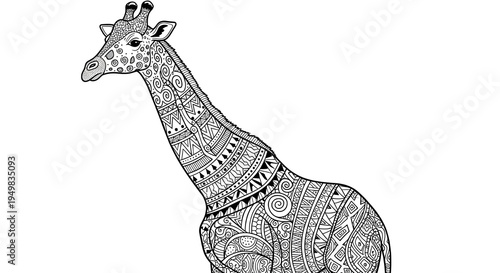 Decorative Giraffe Mandala Illustration – Zentangle Style Wildlife Line Art