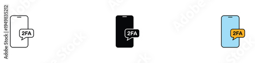 Smartphone with 2FA authentication icon set. Multi-factor security, two-step verification, and mobile account protection symbols. Vector Illustration.