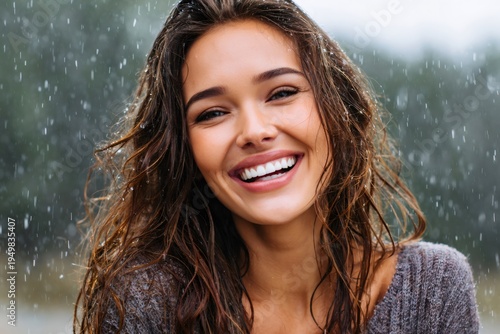 Woman smiling in rain showing joy and freedom