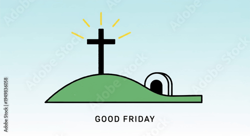 Good friday scene with cross on hill and empty tomb symbolizing easter and resurrection hope