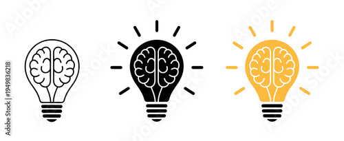 Brain with lamp idea concept illustration in modern vector style isolated for web and digital projects