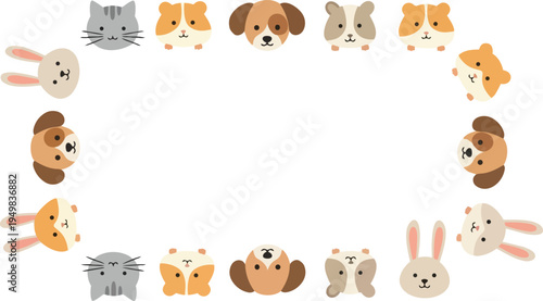 Various animals form a circular pattern with their cute faces